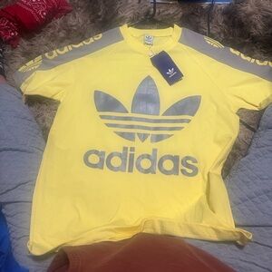 NWT- Unisex Vintage Adidas Bright short sleeve Yellow Tee with Silver Accents